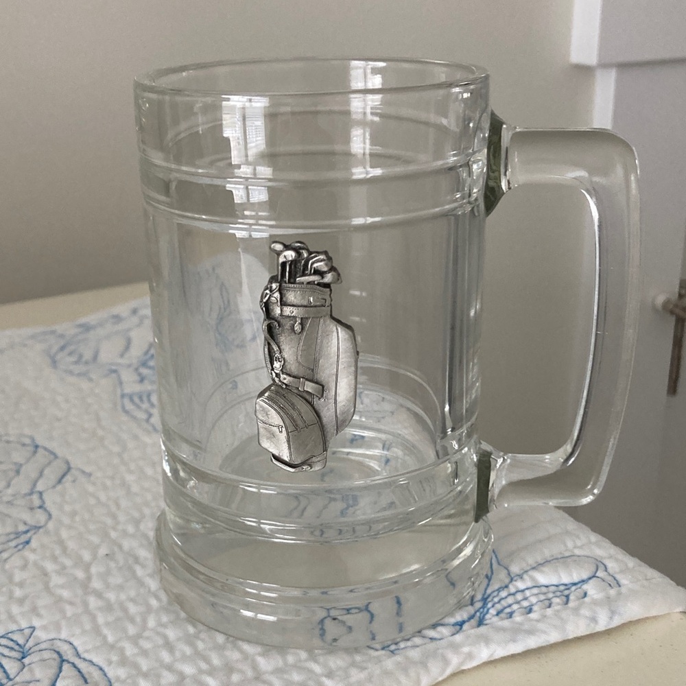 For the Golfer❗️Clear Glass Mug with Pewter Golf Bag Design